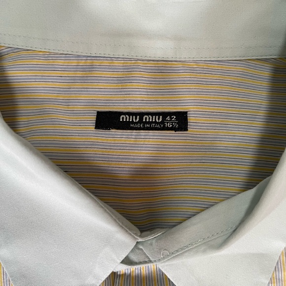 Miu Miu Mens Size Medium 42/16.5 Button Up Shirt Round Collar Cotton Cupro Blend - Picture 2 of 14